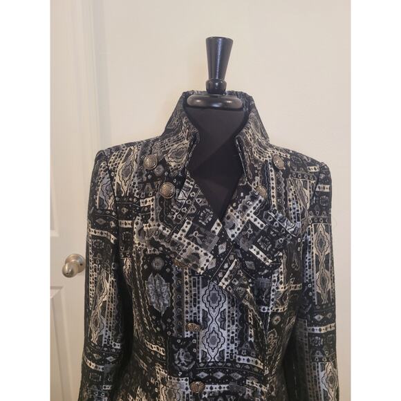 Christopher & Banks Duster Jacket Women’s L Black Silver Tapestry EUC - Picture 5 of 14